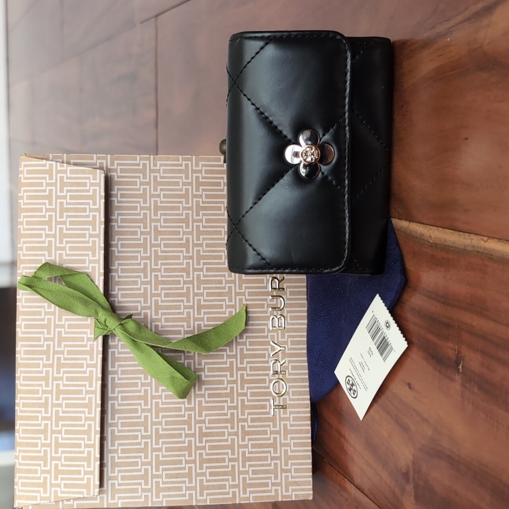 Tory Burch Kira Clover Diamond Quilted Leather Card Case + Dust & Gift Bag Nwt❤️